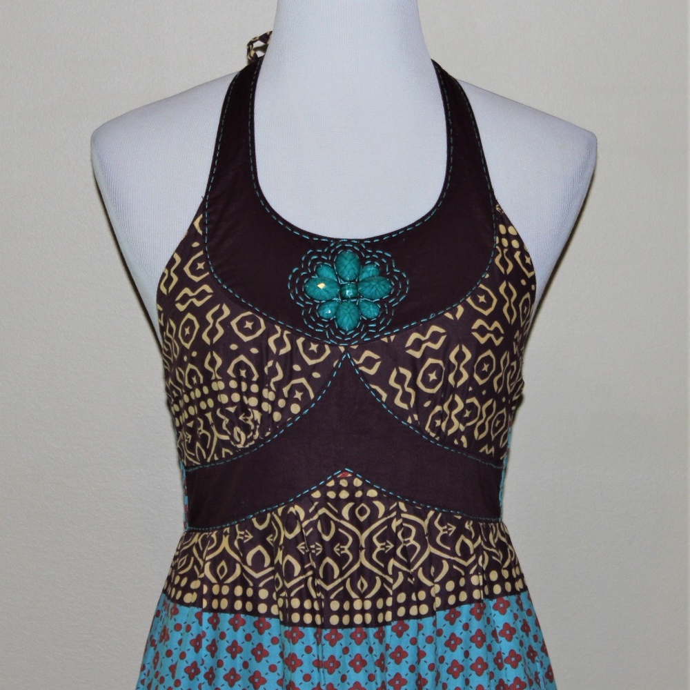 Aryeh Halter Beaded Cotton Sundress Size M Lined